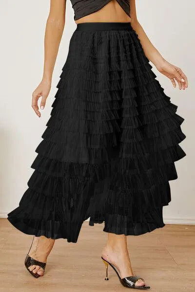 Boost Your Look with a Ruched High-Waist Tiered Skirt Jewelry Bubble