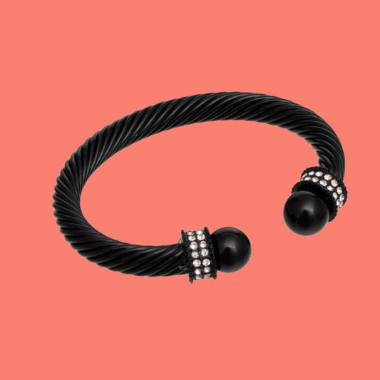 Bracelet Black Thick Cable Classic Pearl Bangle Jewelry Bubble