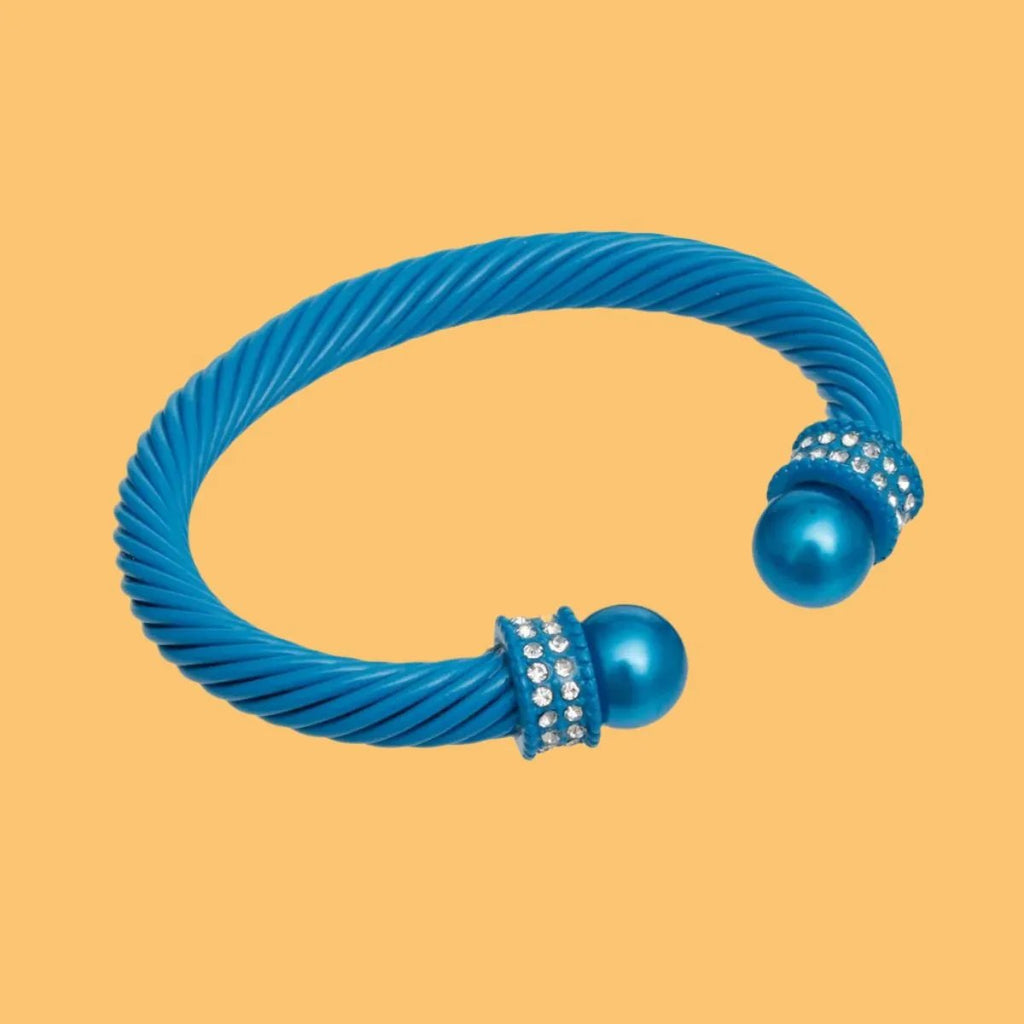 Trendy Blue Cuff Bracelet with Sparkling Accents: Stylish Statement Jewelry for Every Occasion