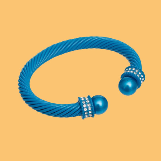 Bracelet Blue Thick Cable Classic Pearl Bangle Jewelry Bubble