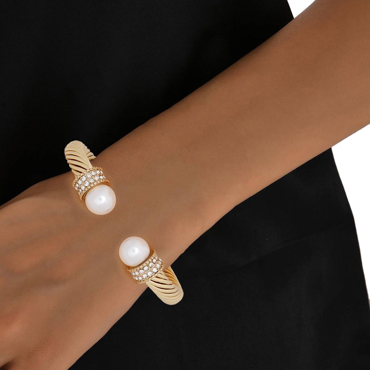 Bracelet Gold Thick Cable Classic Pearl Bangle Jewelry Bubble