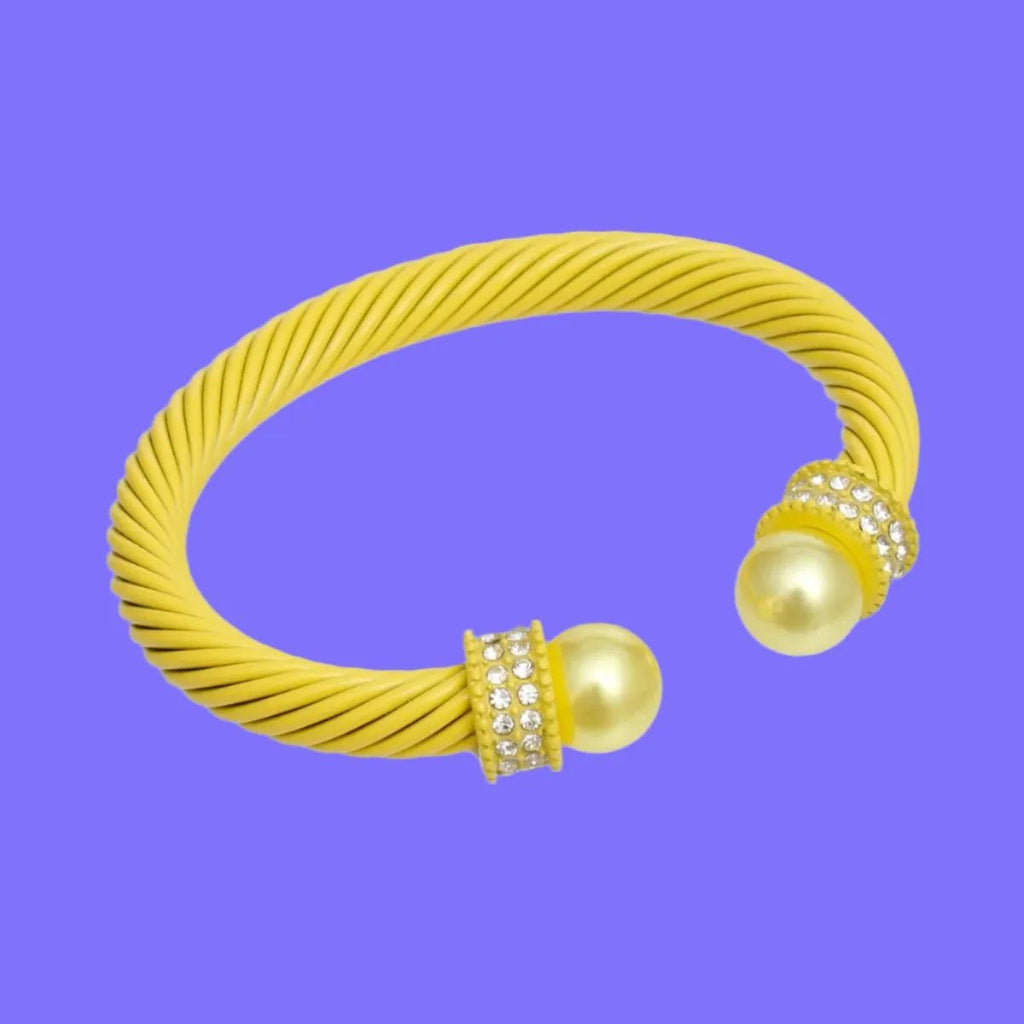 Trendy Yellow Cuff Bracelet with Sparkling Accents: Stylish Statement Jewelry for Every Occasion