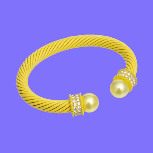 Bracelet Yellow Thick Cable Classic Pearl Bangle Jewelry Bubble