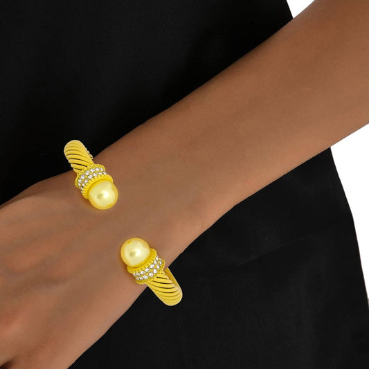 Trendy Yellow Cuff Bracelet with Sparkling Accents: Stylish Statement Jewelry for Every Occasion Pinktown