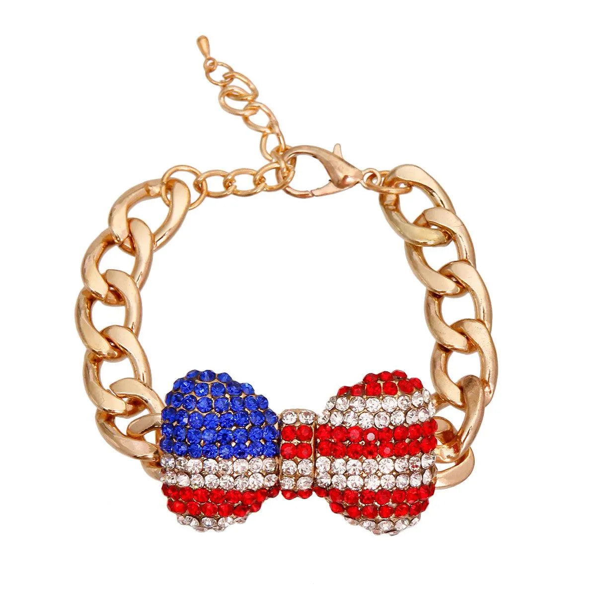 Bracelet with a Patriotic Bow and Gold Tone Chain Jewelry Bubble