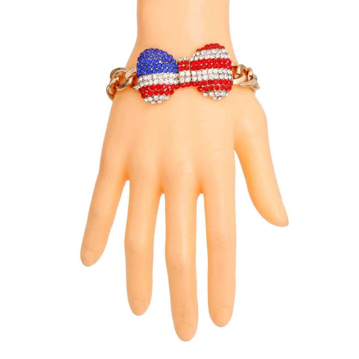 Bracelet with a Patriotic Bow and Gold Tone Chain Jewelry Bubble