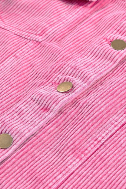 Bright Pink Vintage Style Raw Hem Corduroy Jacket Jewelry Bubble