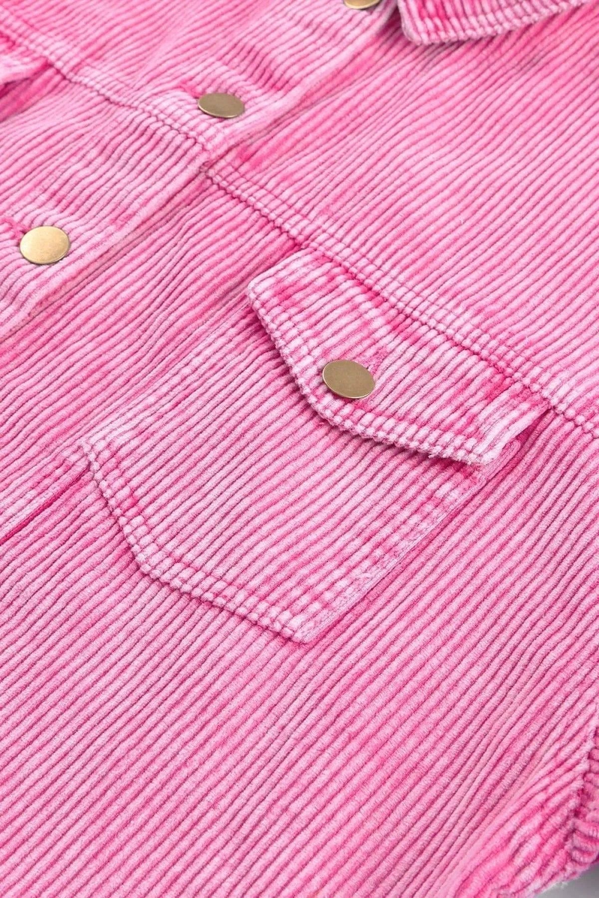 Bright Pink Vintage Style Raw Hem Corduroy Jacket