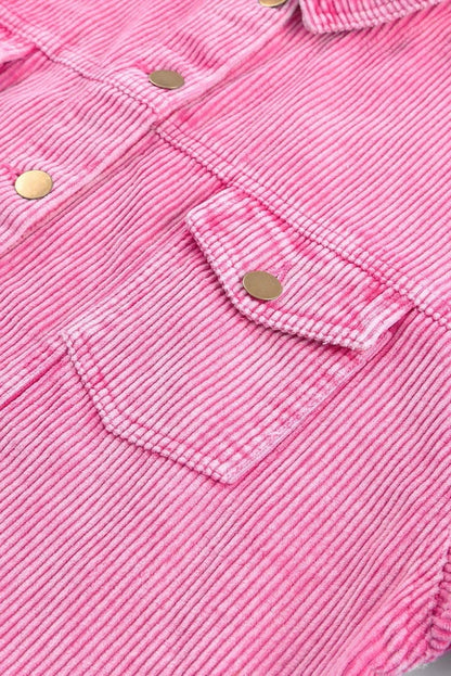 Bright Pink Vintage Style Raw Hem Corduroy Jacket Jewelry Bubble