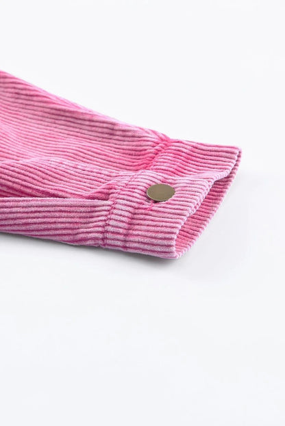 Bright Pink Vintage Style Raw Hem Corduroy Jacket Jewelry Bubble