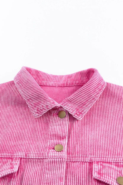 Bright Pink Vintage Style Raw Hem Corduroy Jacket Jewelry Bubble