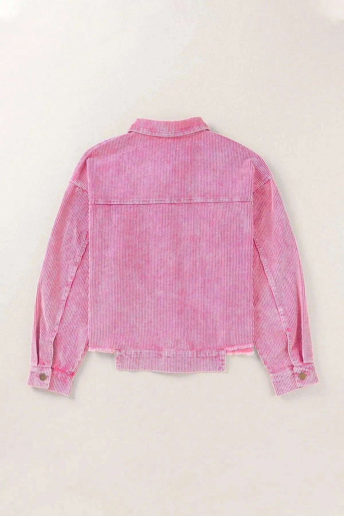 Bright Pink Vintage Style Raw Hem Corduroy Jacket