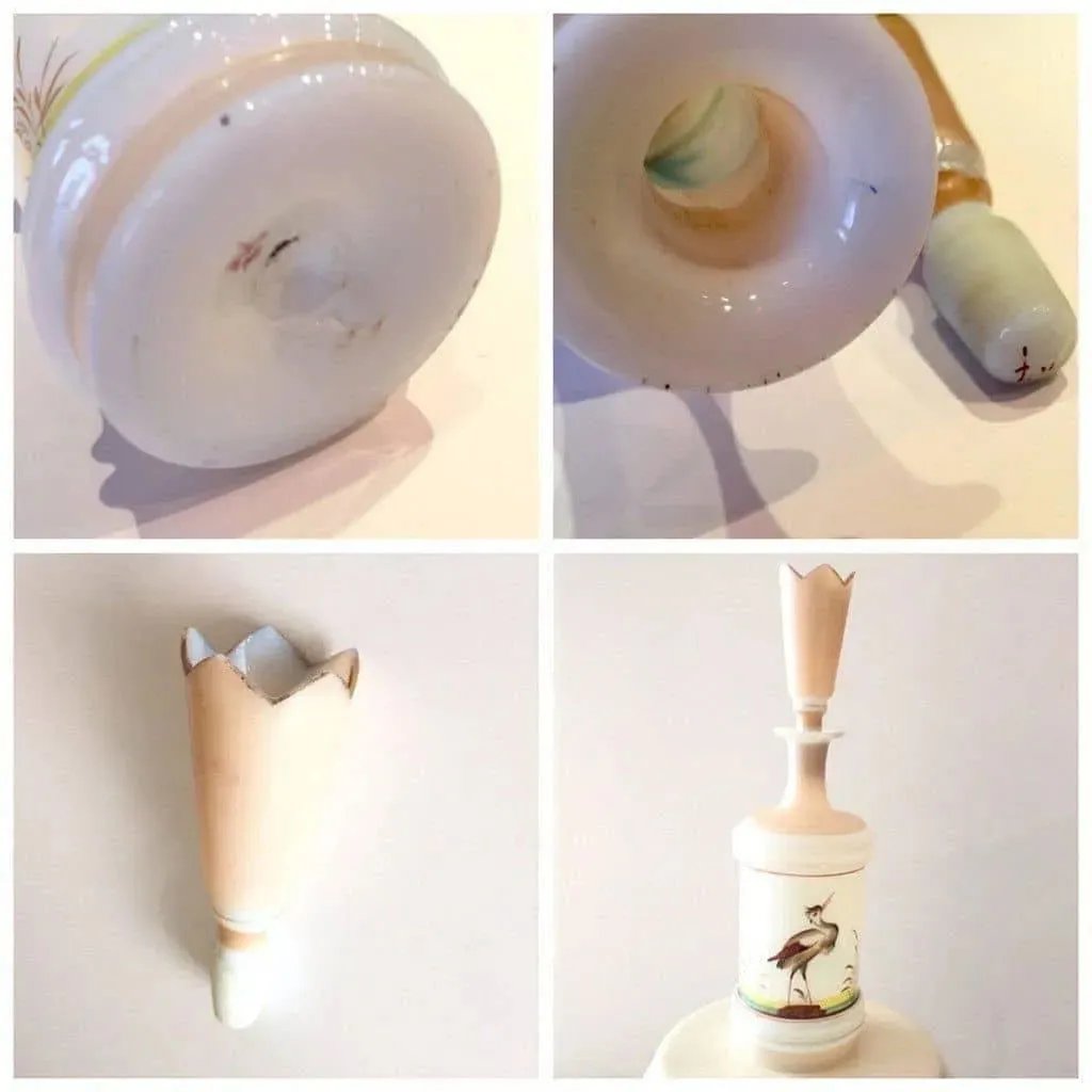 Victorian Bristol Glass Decanter with Hand-Painted Herring Bird Motif - Rare Collectible