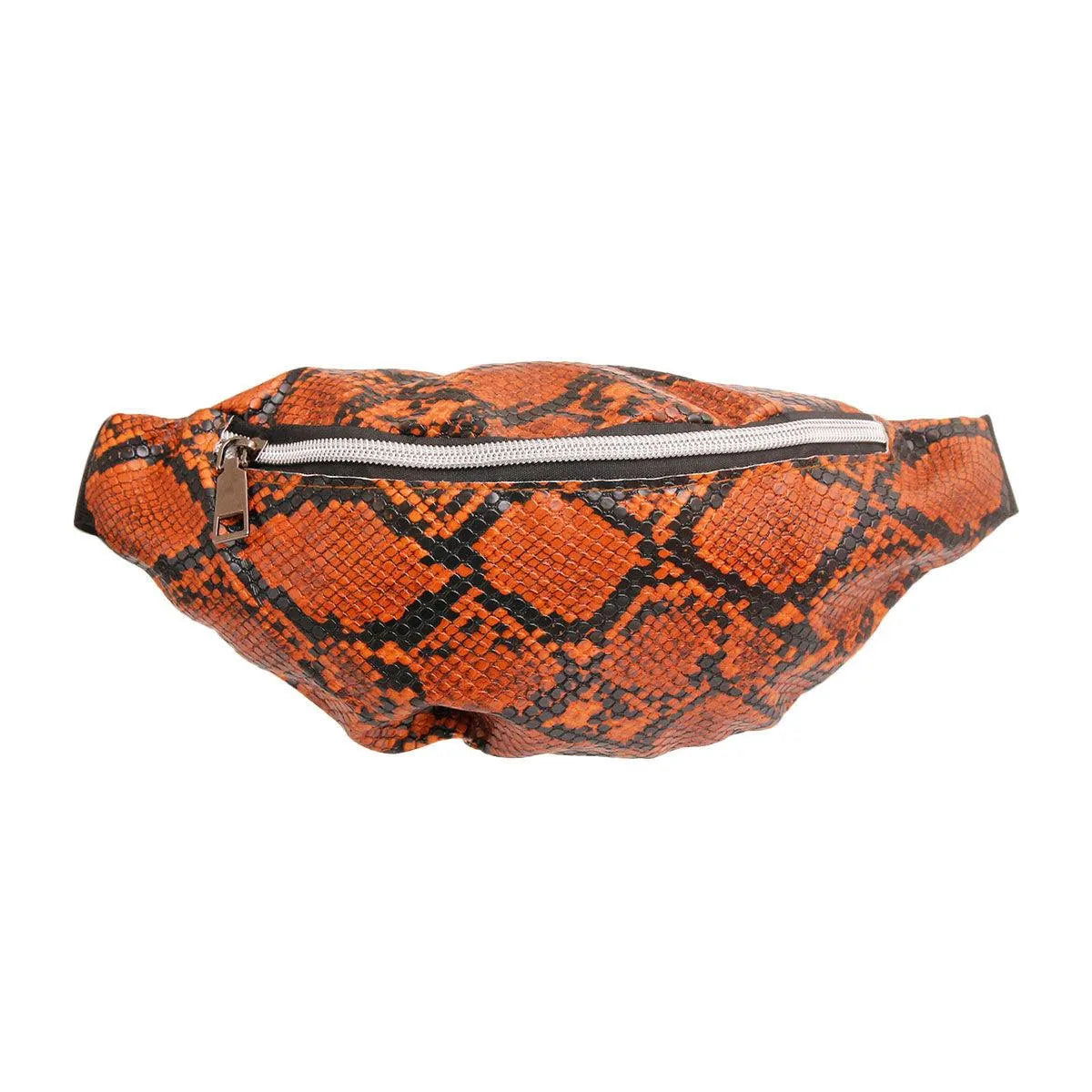 Brown Faux Snake Skin Fanny Pack Waist Bag Jewelry Bubble