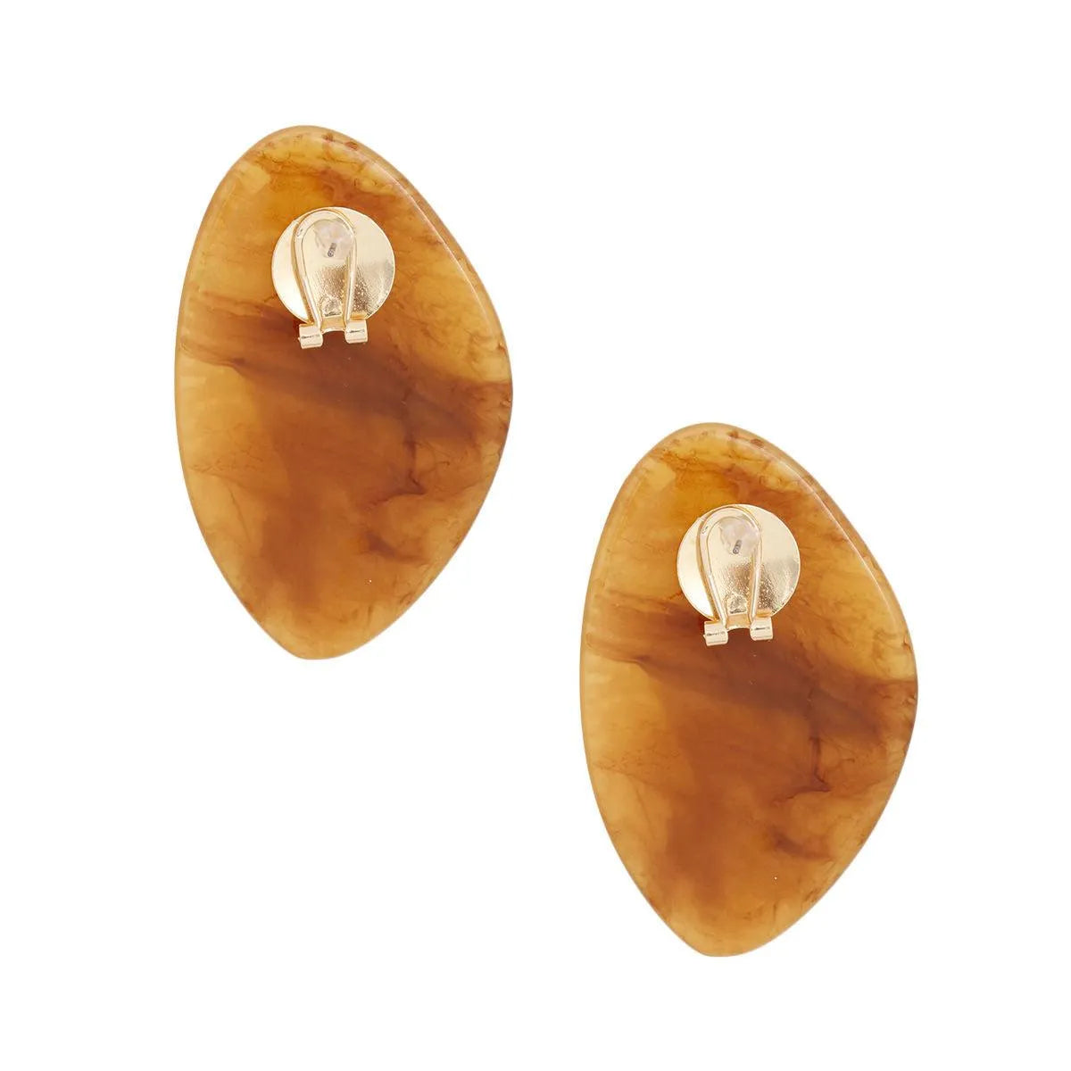 Brown Marbled Resin Stud Earrings - Organic Oval Shaped Design Jewelry Bubble