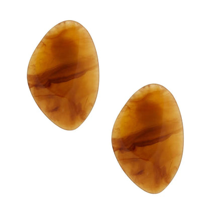 Brown Marbled Resin Stud Earrings - Organic Oval Shaped Design Jewelry Bubble