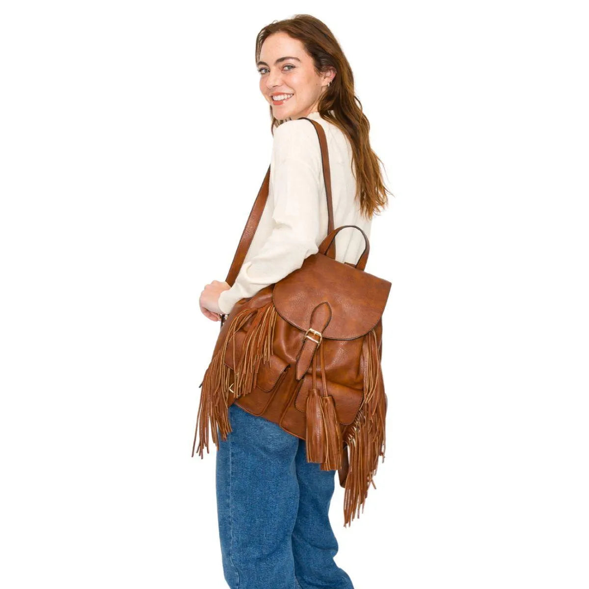 Brown Soft Grain Vegan Faux Leather Women’s Backpack Jewelry Bubble