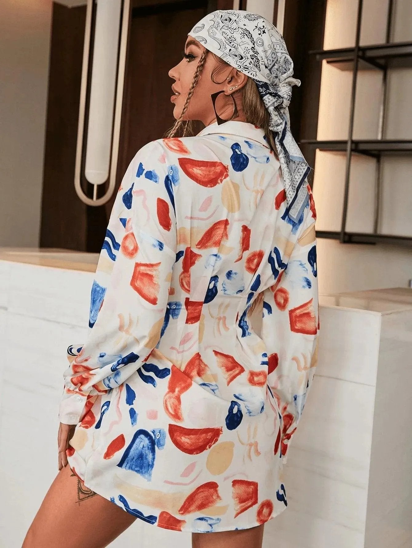 Brush Print Drop Shoulder Shirt Dress