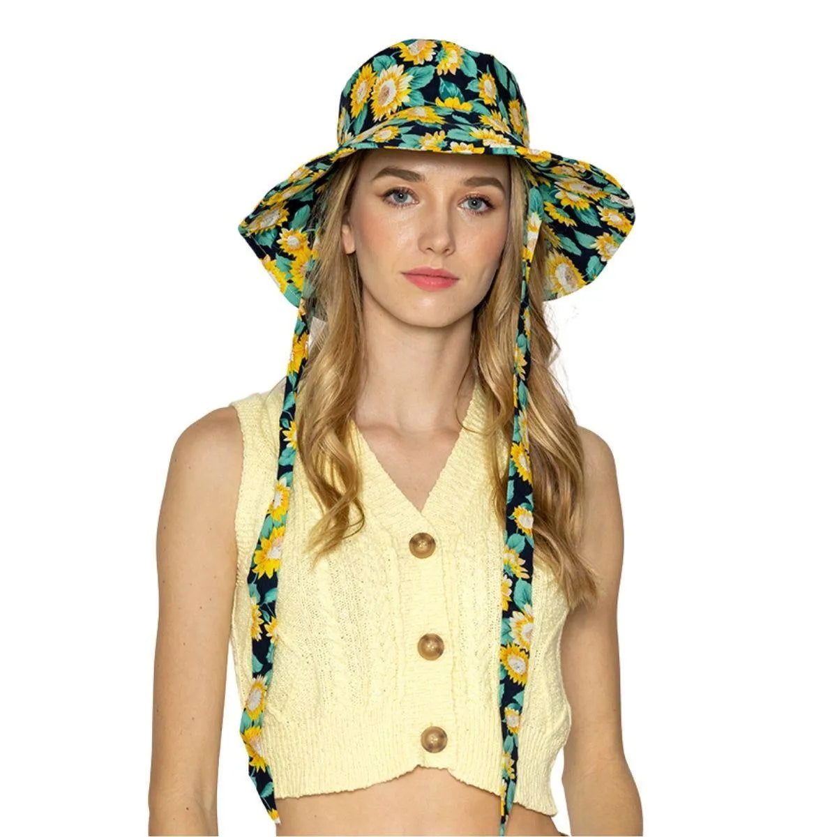 Bucket Hat with Yellow Sunflowers Jewelry Bubble