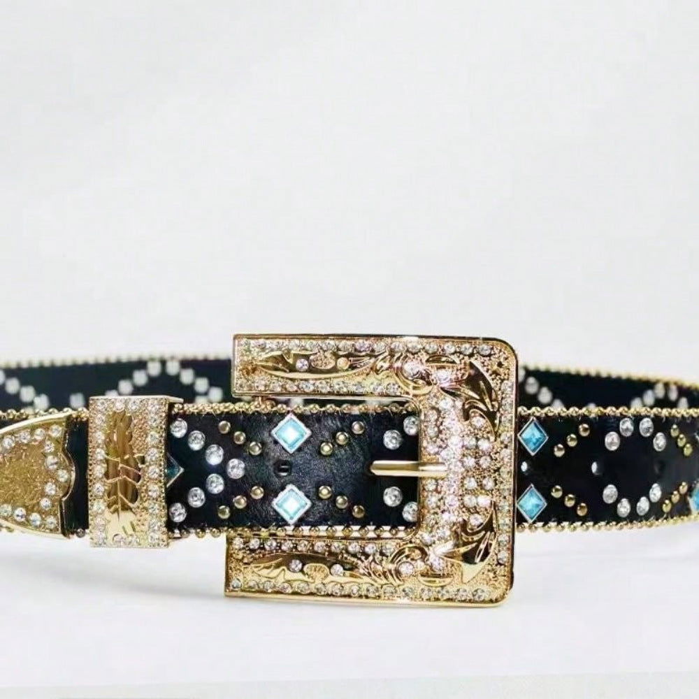 Buckle Up: Black Strap With Rhinestones Belt Jewelry Bubble