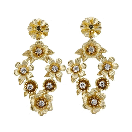 Burnished Gold Drop Fashion Floral Earrings - Elevate Your Style Today Pinktown