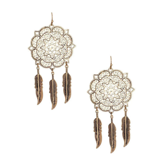 Burnished Gold Feather Mandala Earrings Await Jewelry Bubble