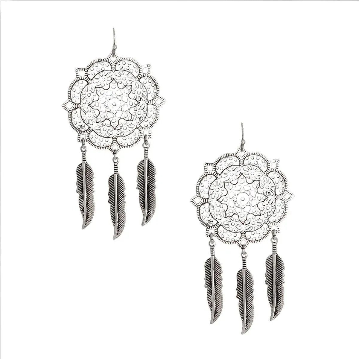 Burnished Silver Feather Mandala Earrings Await