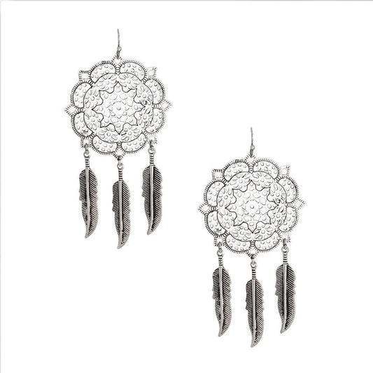 Burnished Silver Feather Mandala Earrings Await Jewelry Bubble