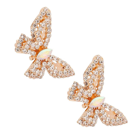 Butterfly Gold Stud Earrings with Rhinestones – Comfort & Sparkle | Fashion Jewelry Pinktown