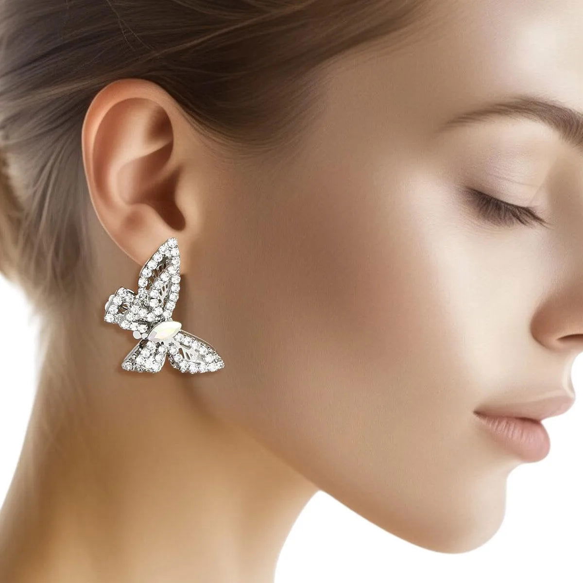 Butterfly Silver Stud Earrings with Rhinestones – Comfort & Sparkle | Fashion Jewelry Jewelry Bubble