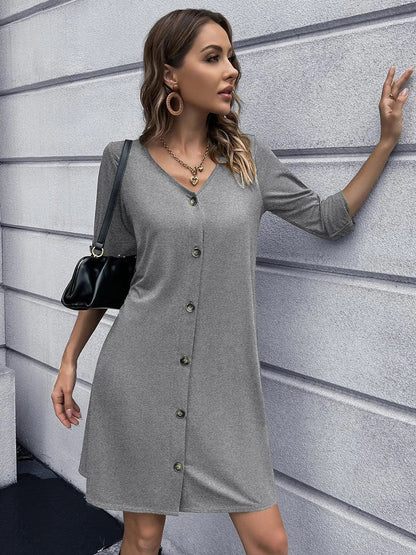 Button Down V-Neck Mini Dress: Buy Now Upgrade Your Wardrobe Jewelry Bubble