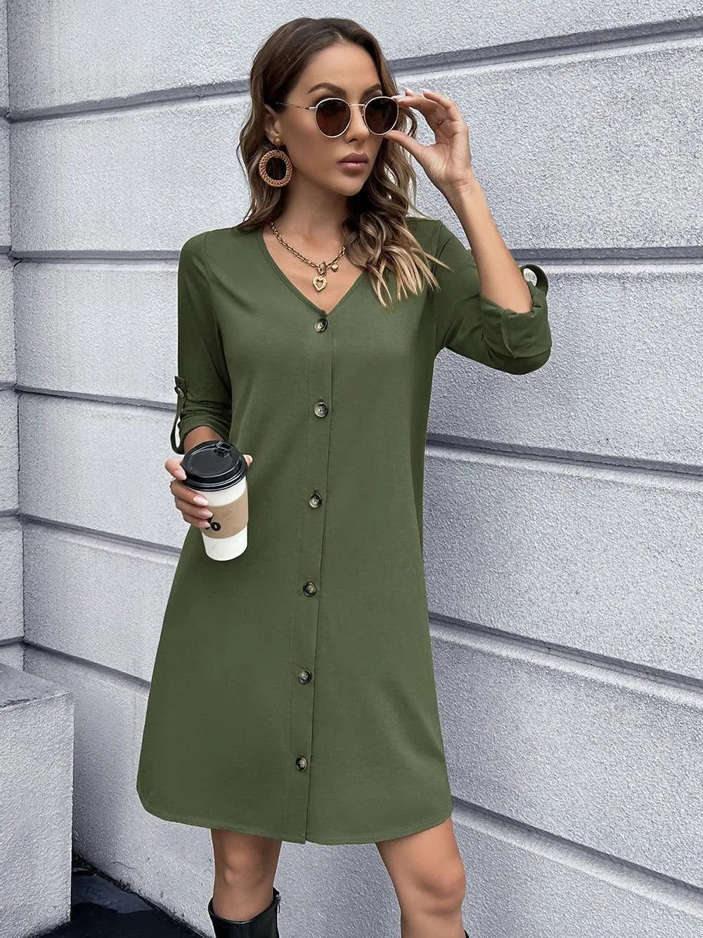 Button Down V-Neck Mini Dress: Buy Now Upgrade Your Wardrobe Jewelry Bubble