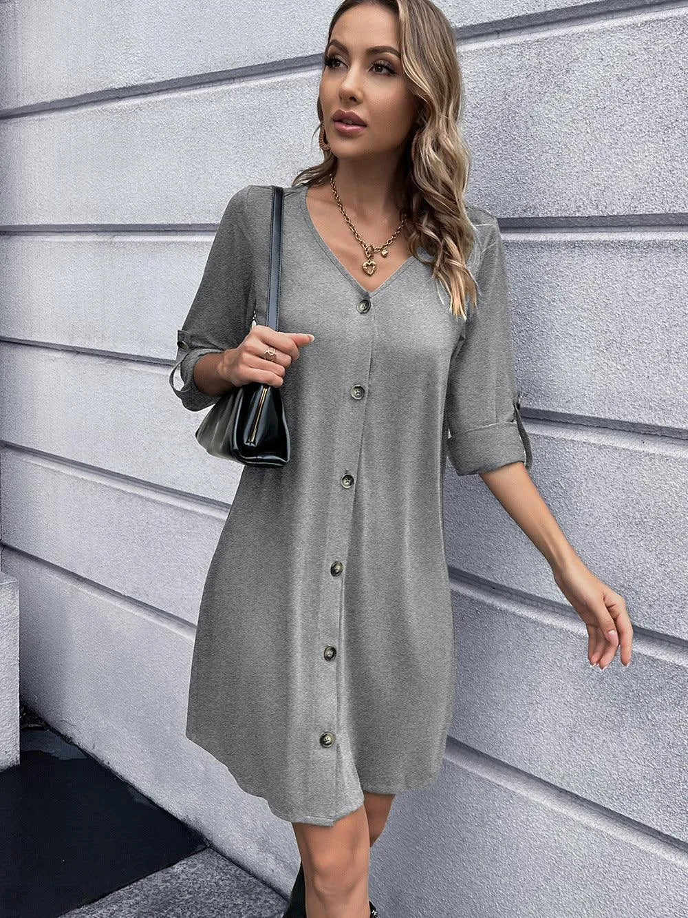 Button Down V-Neck Mini Dress: Buy Now Upgrade Your Wardrobe Jewelry Bubble