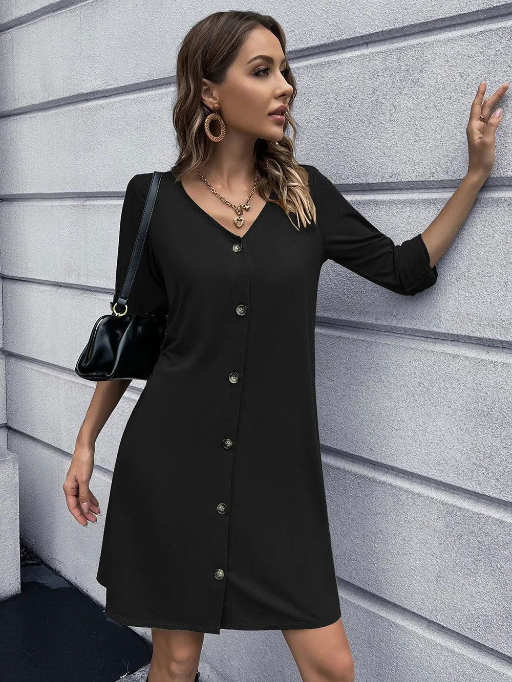 Button Down V-Neck Mini Dress: Buy Now Upgrade Your Wardrobe Jewelry Bubble