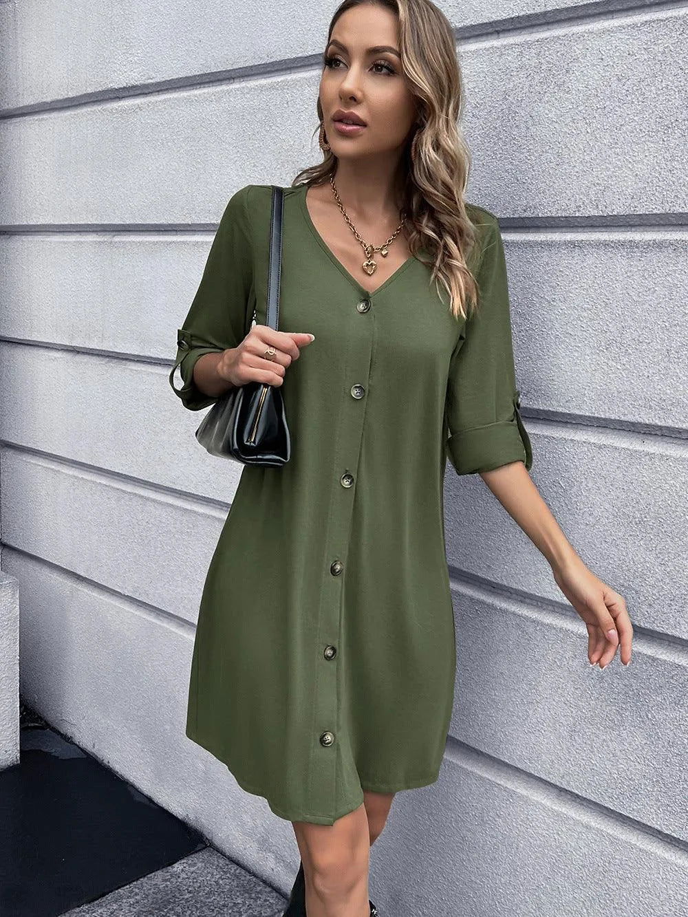 Button Down V-Neck Mini Dress: Buy Now Upgrade Your Wardrobe Jewelry Bubble