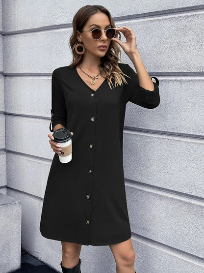 Button Down V-Neck Mini Dress: Buy Now Upgrade Your Wardrobe Jewelry Bubble