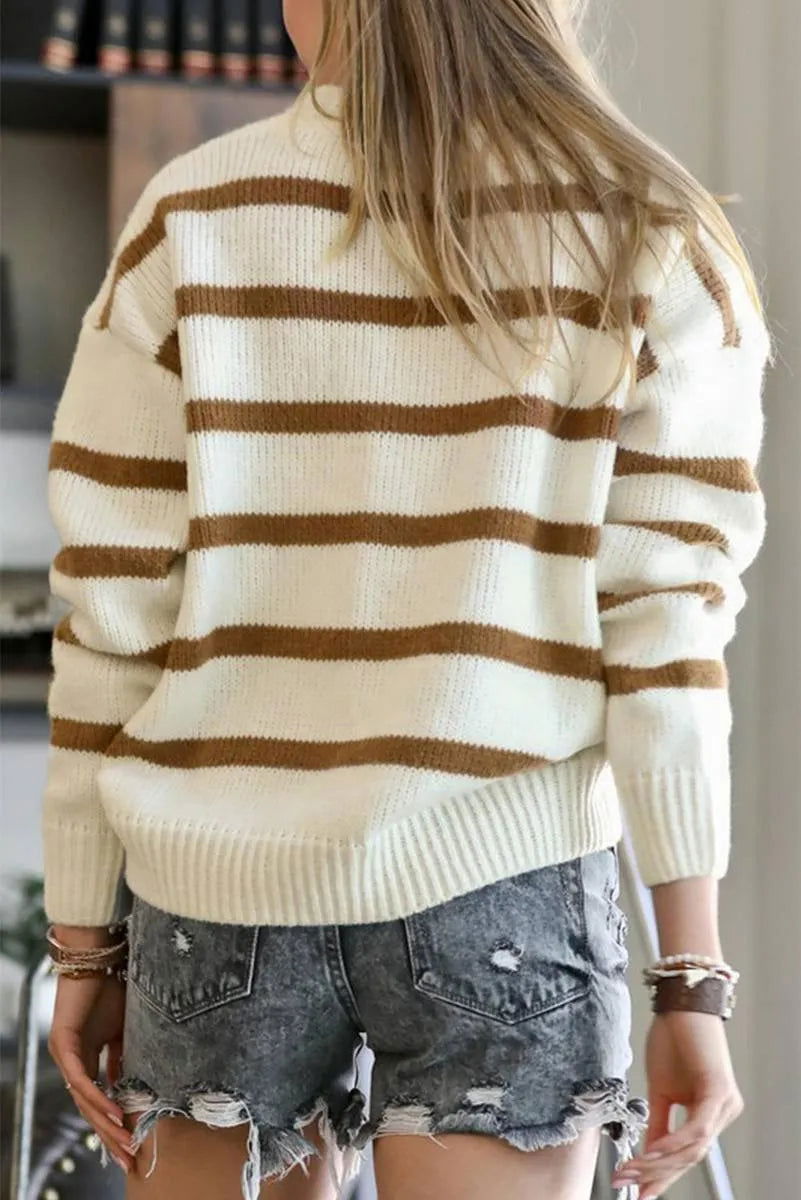 Button Front Striped V Neck Cardigan: Ladies Get Comfy and Chic Jewelry Bubble