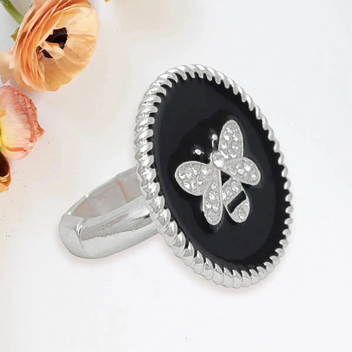 Buzz-Worthy Style: Rock the Black Medallion Cocktail Ring - Fashion Jewelry