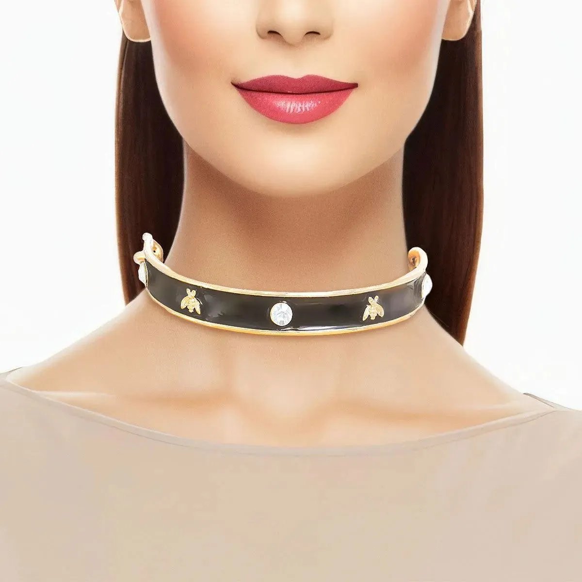 Buzzworthy Black Choker Necklace with Bee and Sparkle: Make a Bold Statement
