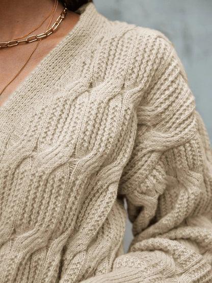 Cable Knit Drop Shoulder Wrap Knot Side Sweater Jewelry Bubble