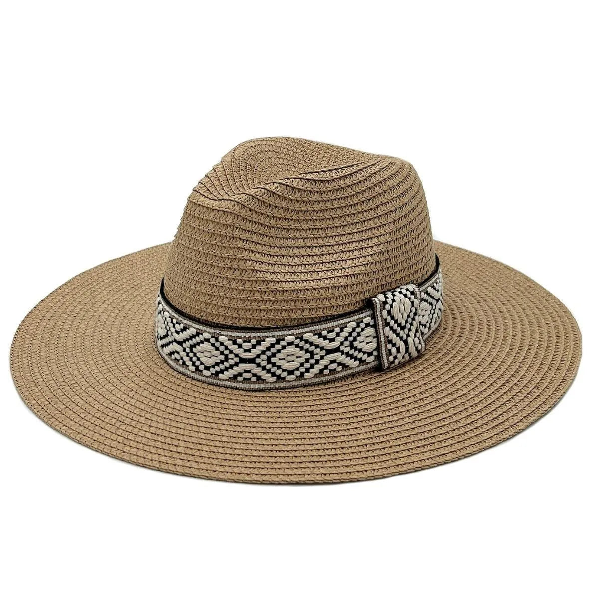 Camel Womens Panama Straw Hat with Woven Detail Jewelry Bubble