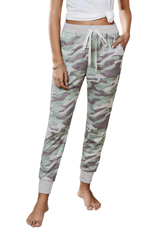 Camo Print Knit Sport Pants Green Jewelry Bubble