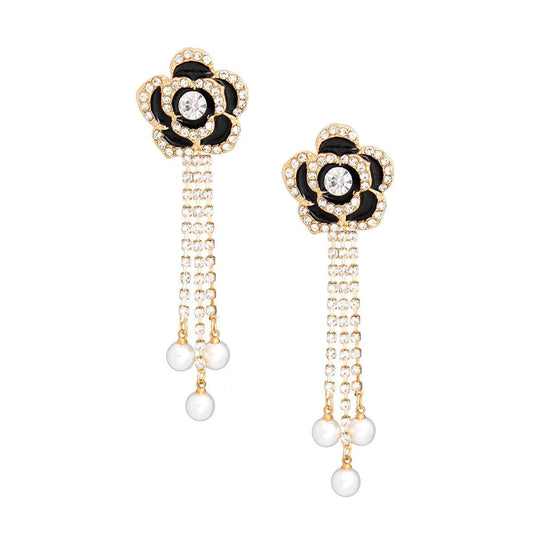 Captivating Black Rose Drop Dangle Gold Earrings: Elegant Accessory Pinktown