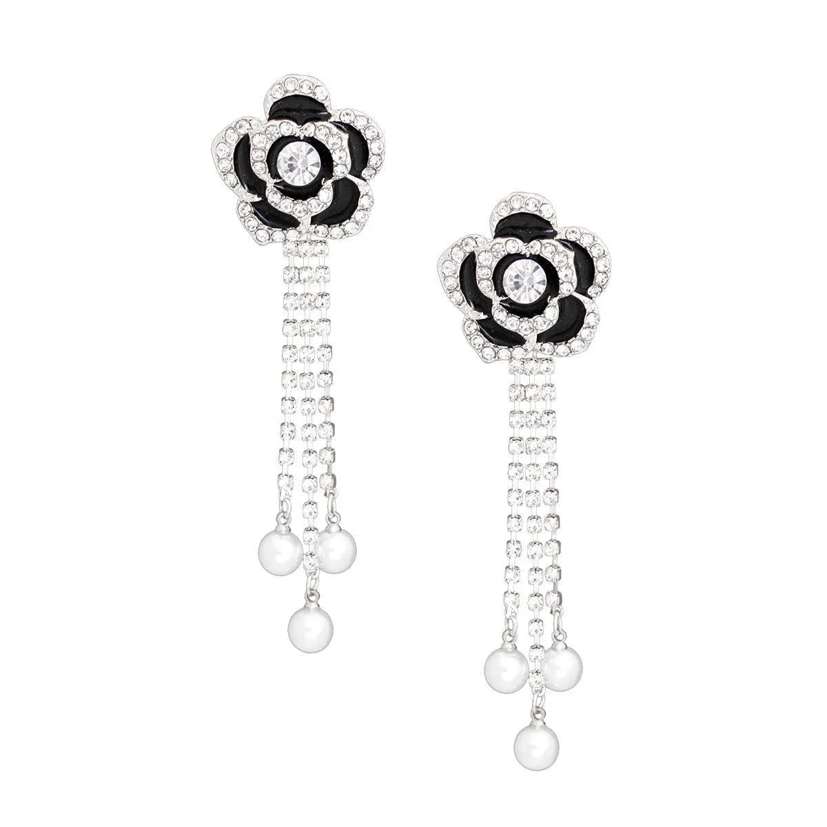 Captivating Black Rose Drop Dangle Silver Earrings: Elegant Accessory Jewelry Bubble