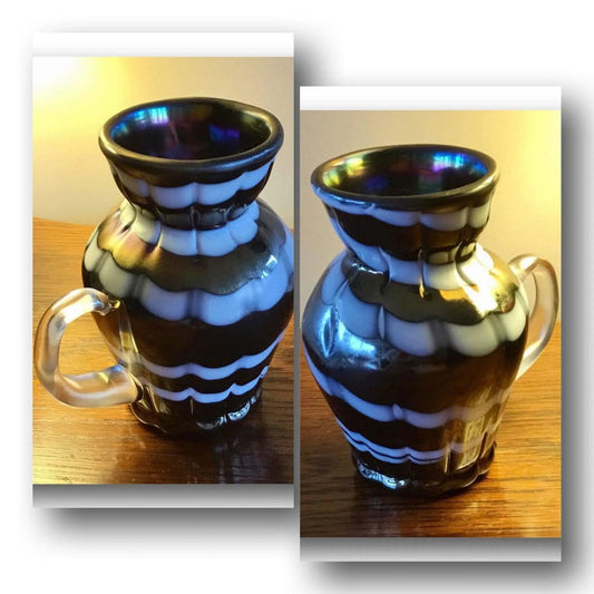 Carnival Glass Vase with Applied Handle Vintage Home Decor Jewelry Bubble