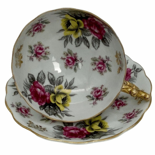 Castle Aristocrat Vintage China Pedestal Teacup Saucer Set Jewelry Bubble