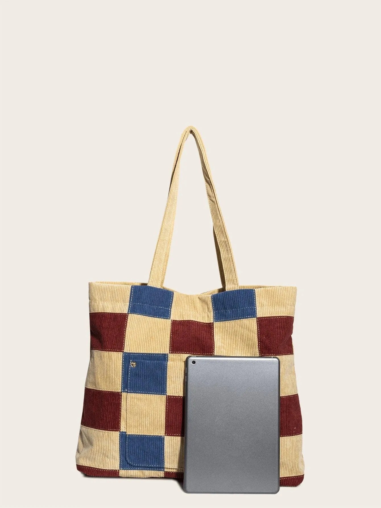 Casual Corduroy Print Tote Bag Jewelry Bubble