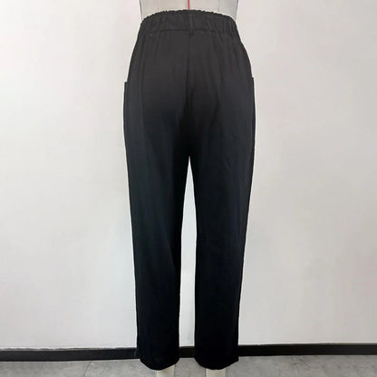 Casual High Waist Botton Straight Pants Jewelry Bubble