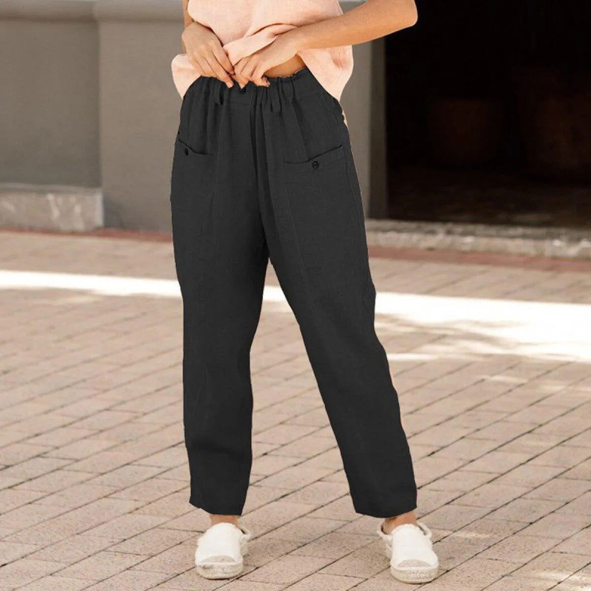 Casual High Waist Botton Straight Pants Jewelry Bubble