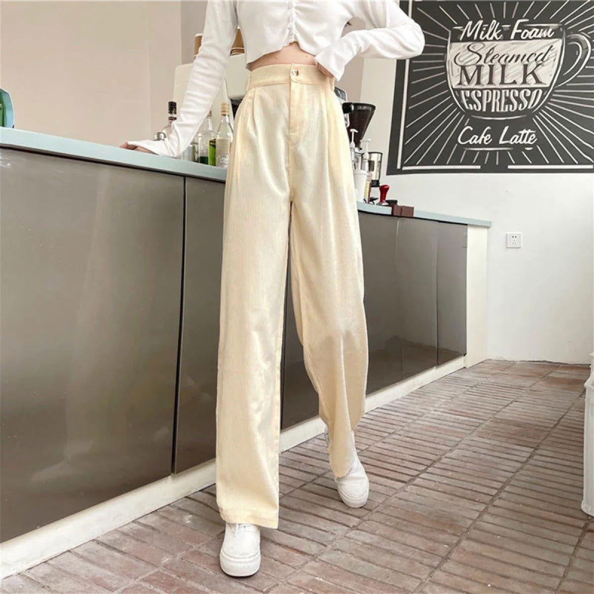 Casual High Waist Straight Corduroy Pants Jewelry Bubble